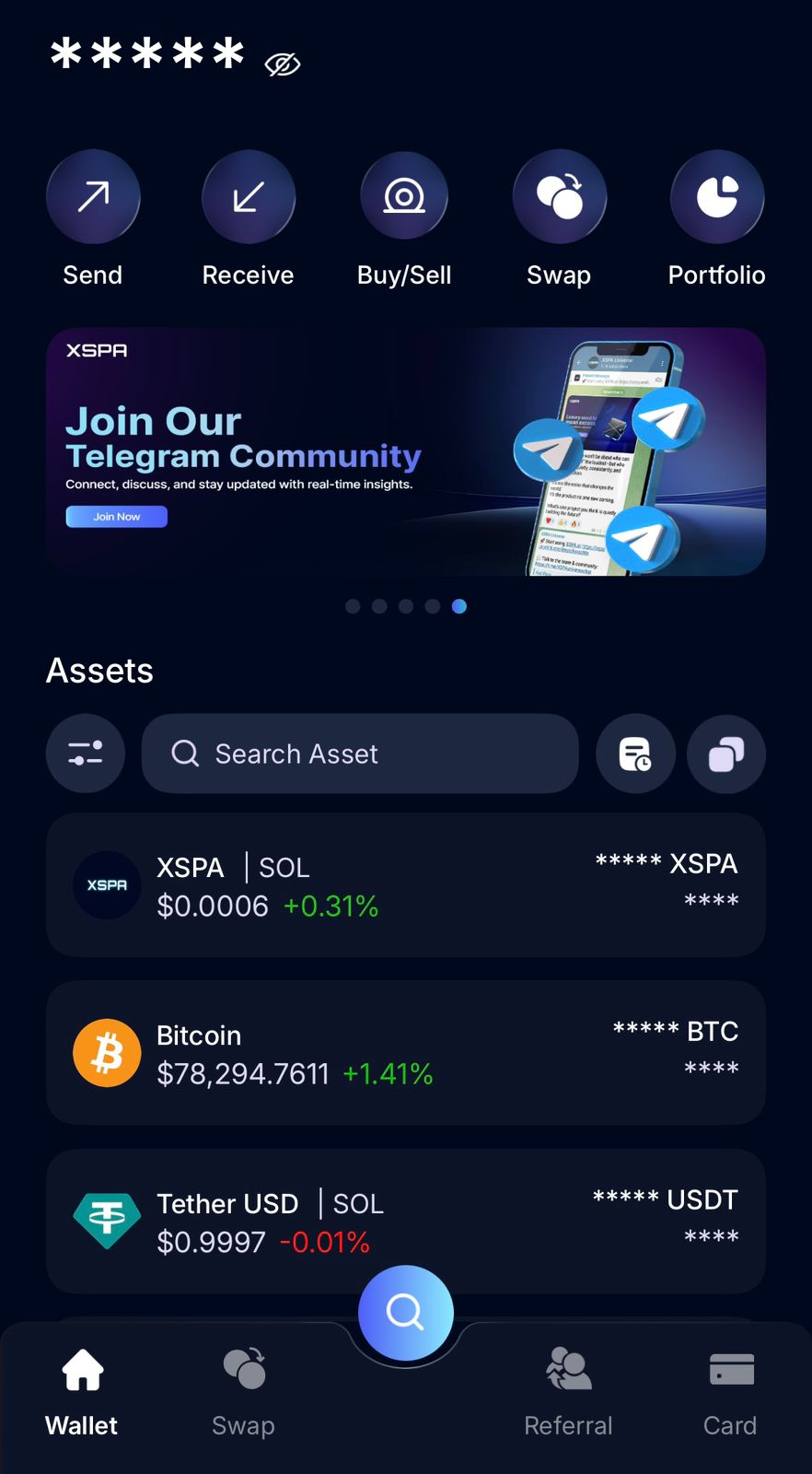 XSPA wallet dashboard